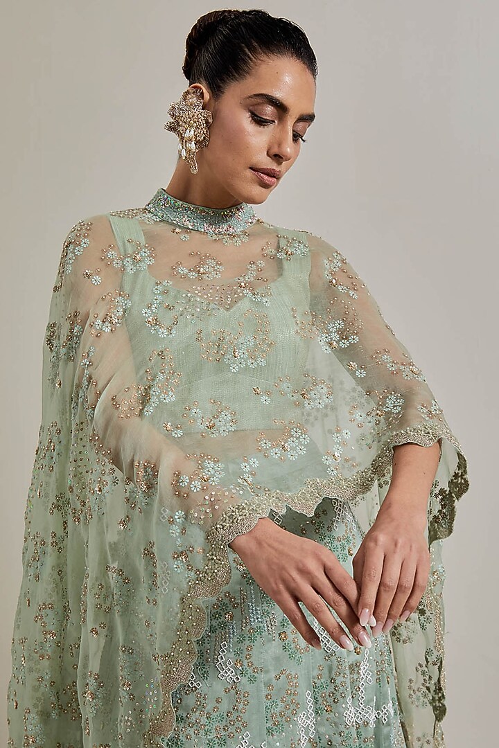 Sage Green Chanderi Silk Skirt Set by Kavita Bhartia at Pernia's Pop Up Shop