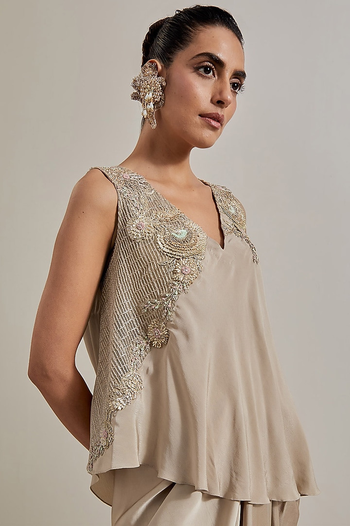 Gold Satin Draped Skirt Set by Kavita Bhartia at Pernia's Pop Up Shop