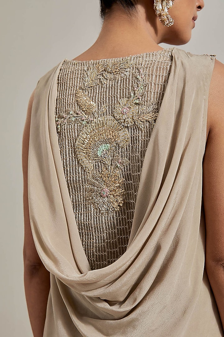 Gold Satin Draped Skirt Set by Kavita Bhartia at Pernia's Pop Up Shop