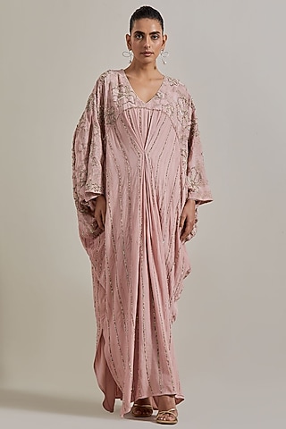 Pink Crepe Hand Embellished Kaftan by Kavita Bhartia