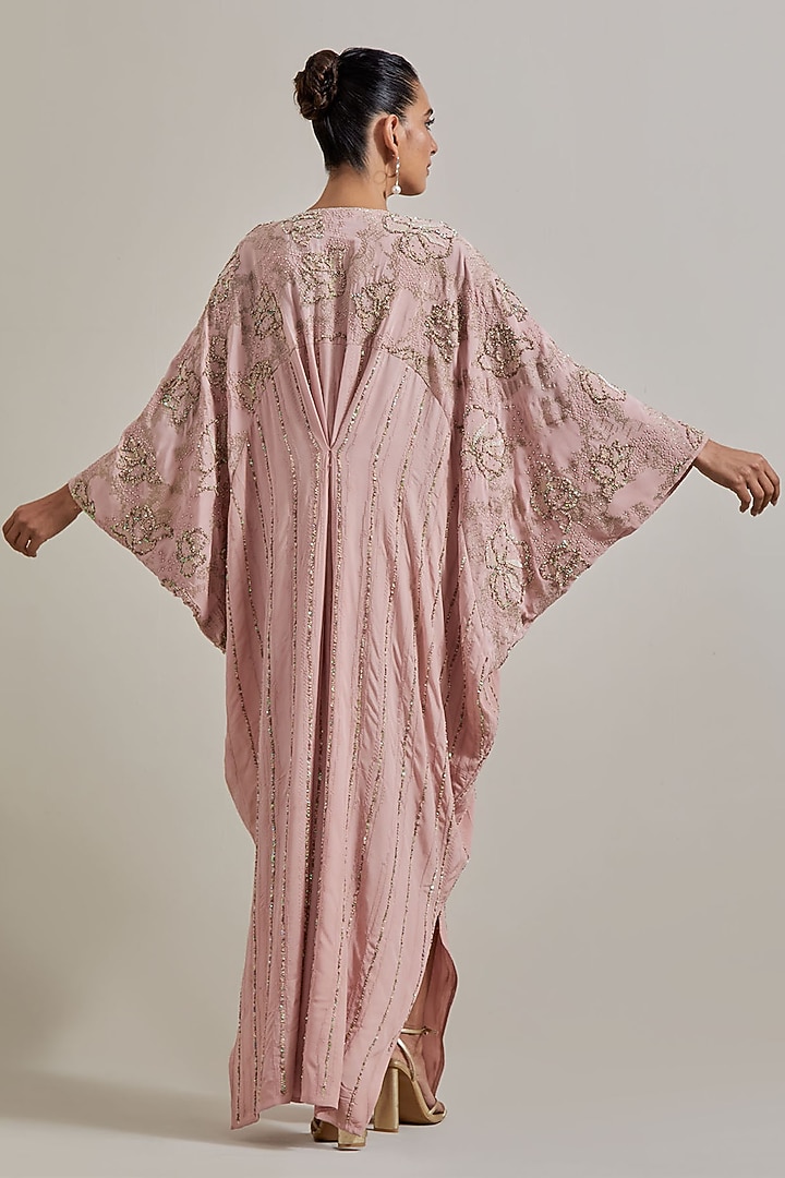Pink Crepe Hand Embellished Kaftan by Kavita Bhartia at Pernia's Pop Up Shop