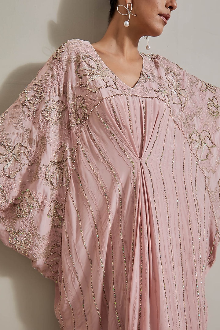 Pink Crepe Hand Embellished Kaftan by Kavita Bhartia at Pernia's Pop Up Shop