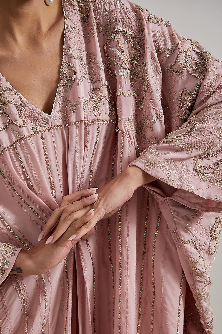 Pink Crepe Hand Embellished Kaftan by Kavita Bhartia at Pernia's Pop Up Shop