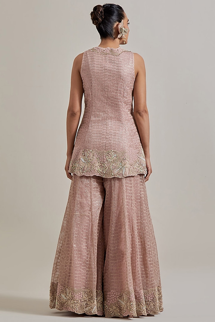 Pink Organza & Net Hand Embellished Bridal Sharara Set by Kavita Bhartia at Pernia's Pop Up Shop