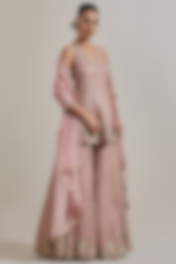 Pink Organza & Net Hand Embellished Bridal Sharara Set by Kavita Bhartia at Pernia's Pop Up Shop