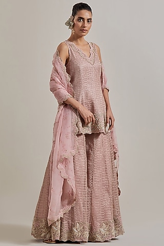Pink Organza & Net Hand Embellished Sharara Set by Kavita Bhartia