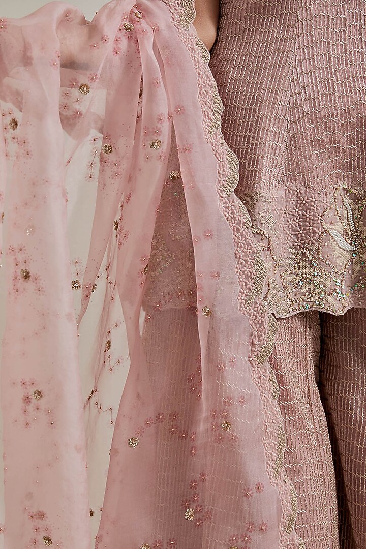 Pink Organza & Net Hand Embellished Bridal Sharara Set by Kavita Bhartia at Pernia's Pop Up Shop
