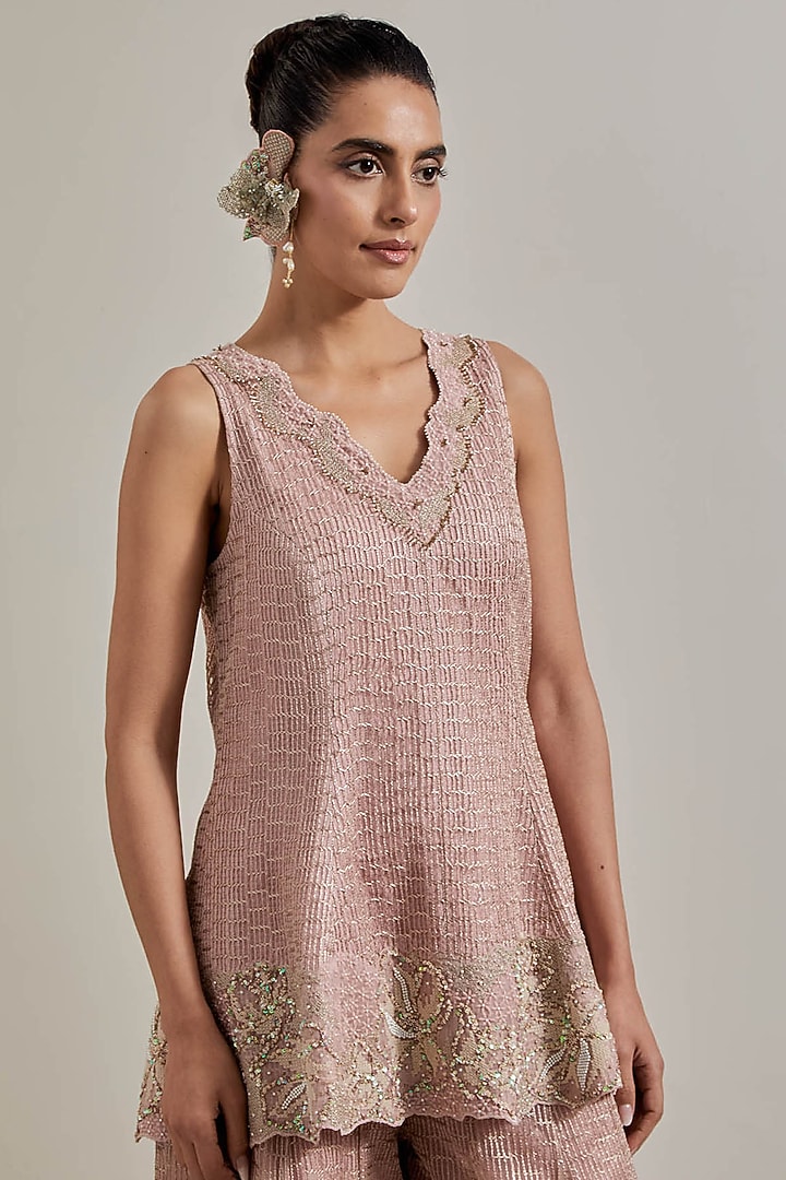 Pink Organza & Net Hand Embellished Bridal Sharara Set by Kavita Bhartia at Pernia's Pop Up Shop