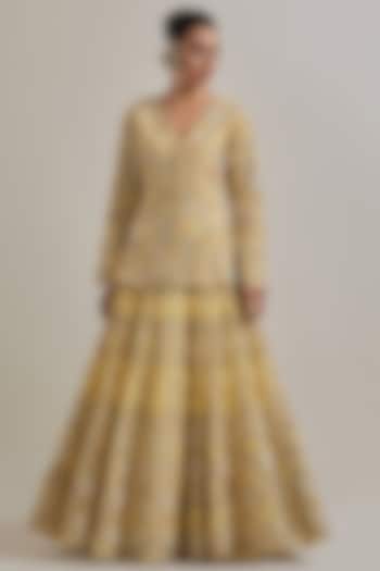 Lemon Yellow Organza Hand Embellished Skirt Set by Kavita Bhartia at Pernia's Pop Up Shop
