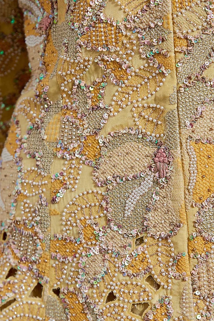 Lemon Yellow Organza Hand Embellished Skirt Set by Kavita Bhartia at Pernia's Pop Up Shop