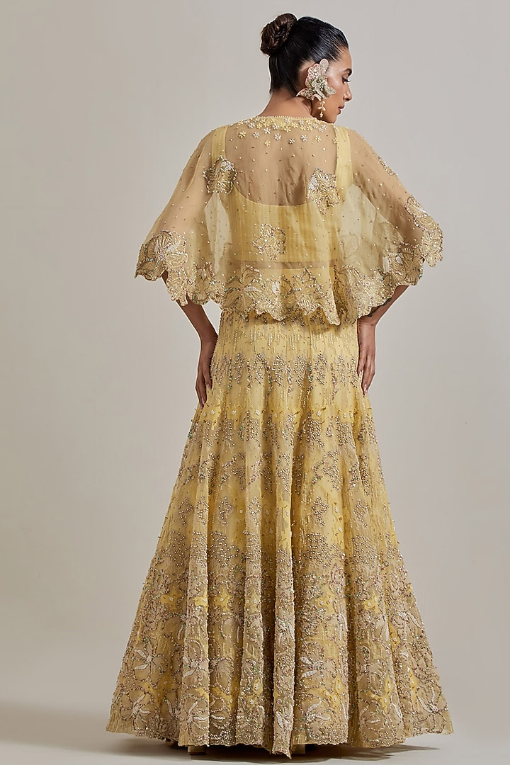 Lemon Yellow Organza Hand Embellished Skirt Set by Kavita Bhartia at Pernia's Pop Up Shop