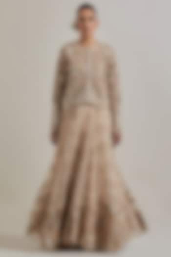Champagne Gold Organza Hand Embellished Skirt Set by Kavita Bhartia at Pernia's Pop Up Shop