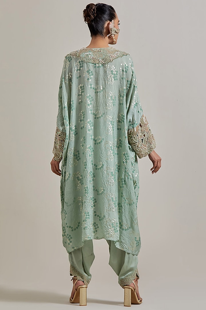 Green Silk Hand Embellished Kaftan Set by Kavita Bhartia at Pernia's Pop Up Shop