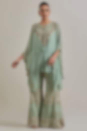 Sage Green Organza Hand Embellished Pant Set by Kavita Bhartia at Pernia's Pop Up Shop
