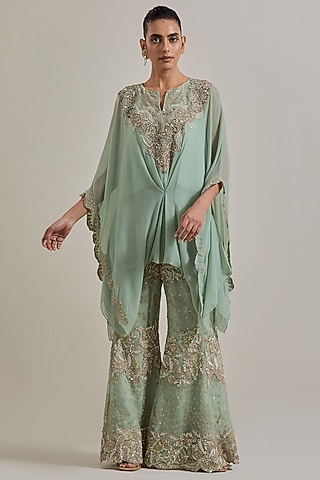 Sage Green Organza Hand Embellished Pant Set by Kavita Bhartia