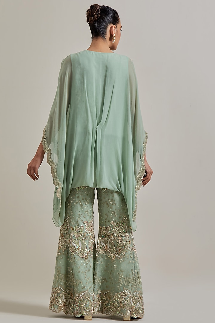 Sage Green Organza Hand Embellished Pant Set by Kavita Bhartia at Pernia's Pop Up Shop