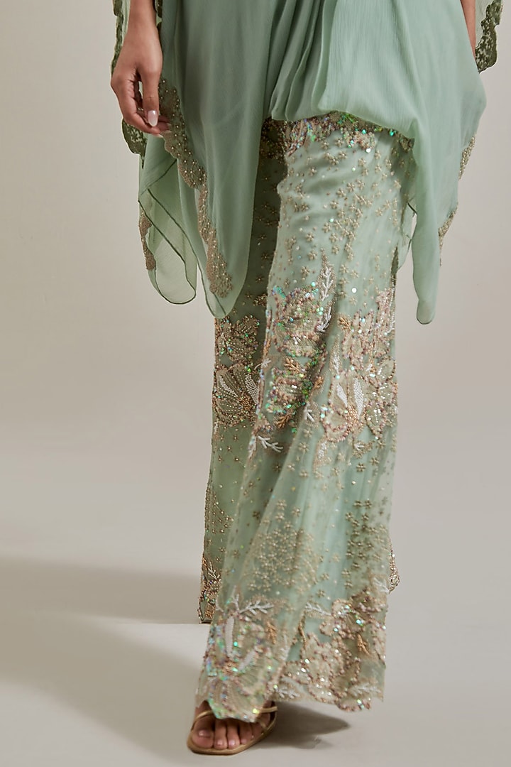 Sage Green Organza Hand Embellished Pant Set by Kavita Bhartia at Pernia's Pop Up Shop