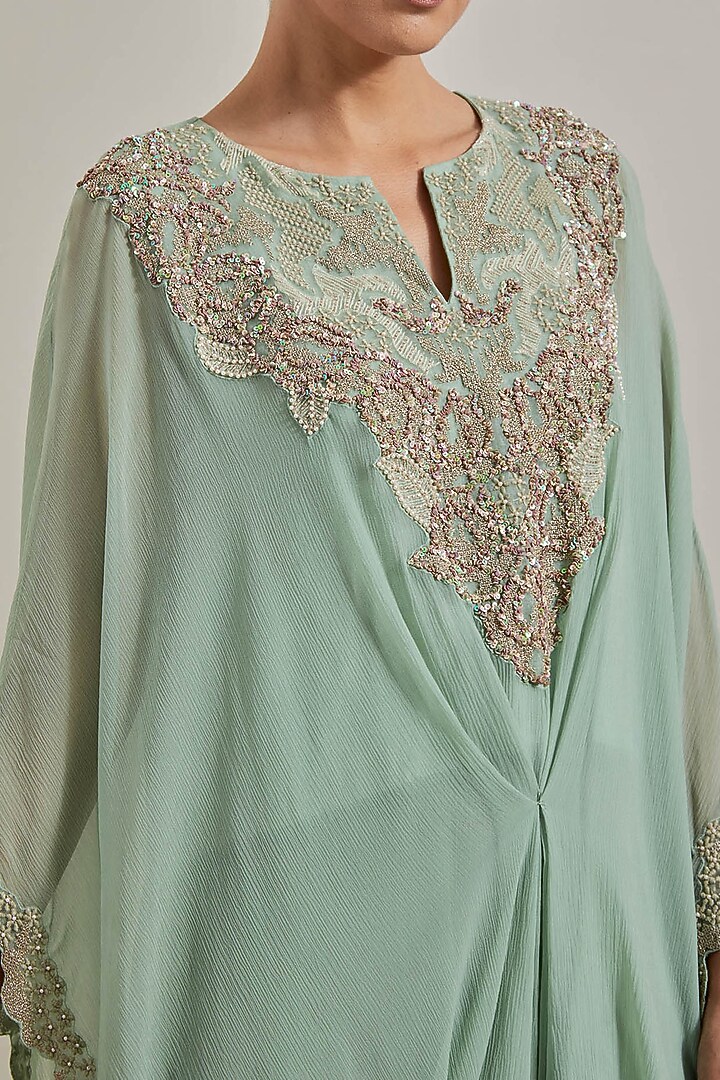 Sage Green Organza Hand Embellished Pant Set by Kavita Bhartia at Pernia's Pop Up Shop