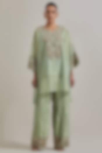 Sage Green Organza Hand Embellished Tunic Set by Kavita Bhartia at Pernia's Pop Up Shop