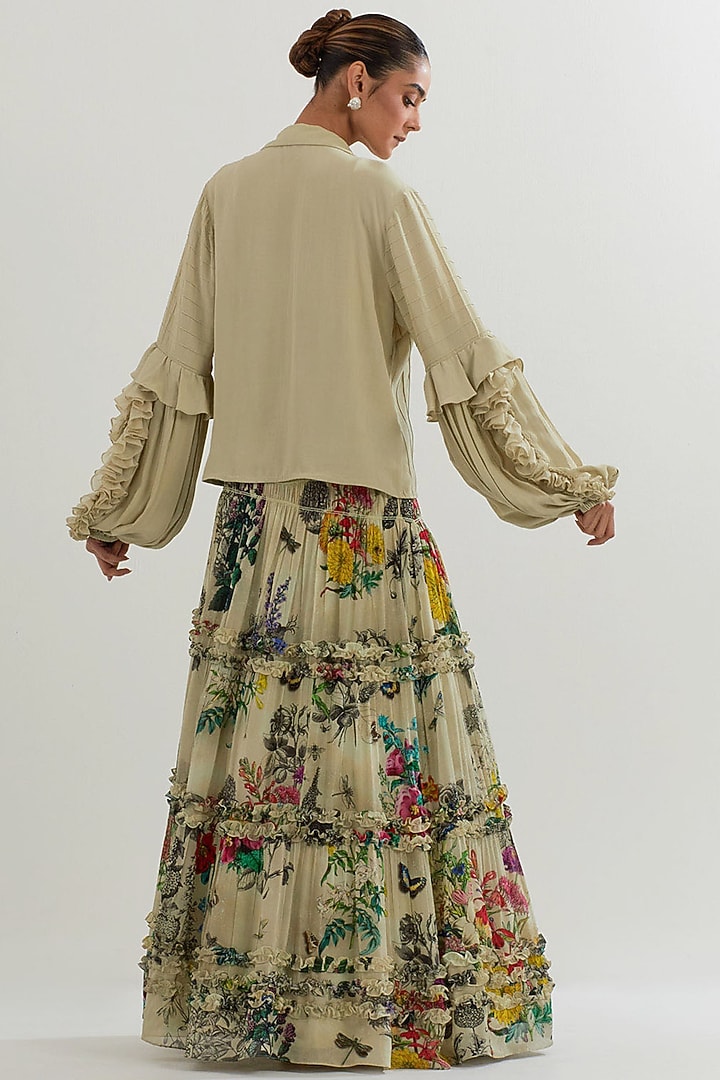 Multi-Colored Georgette Printed Tiered Skirt Set by Kavita Bhartia at Pernia's Pop Up Shop