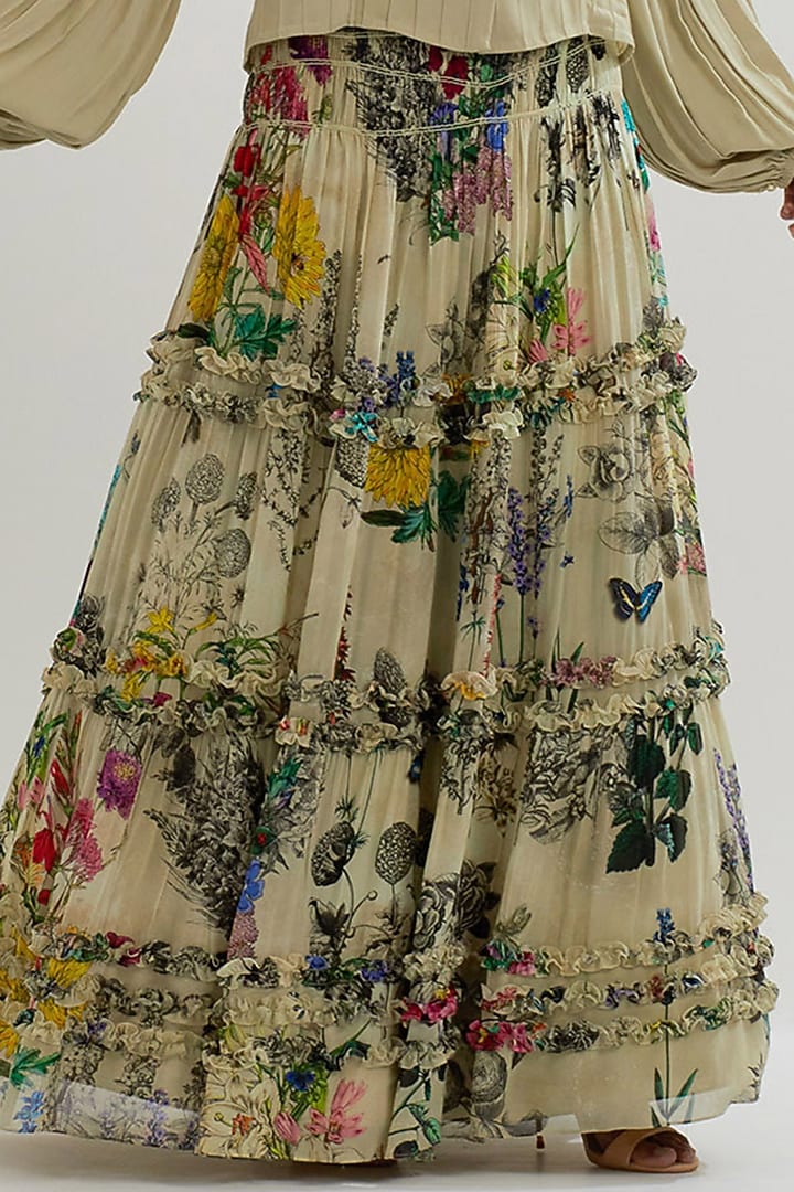 Multi-Colored Georgette Printed Tiered Skirt Set by Kavita Bhartia at Pernia's Pop Up Shop