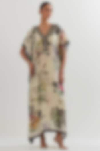 Multi-Colored Georgette Printed & Embroidered Kaftan by Kavita Bhartia at Pernia's Pop Up Shop