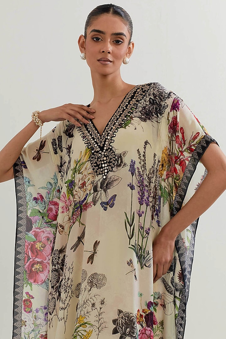 Multi-Colored Georgette Printed & Embroidered Kaftan by Kavita Bhartia at Pernia's Pop Up Shop