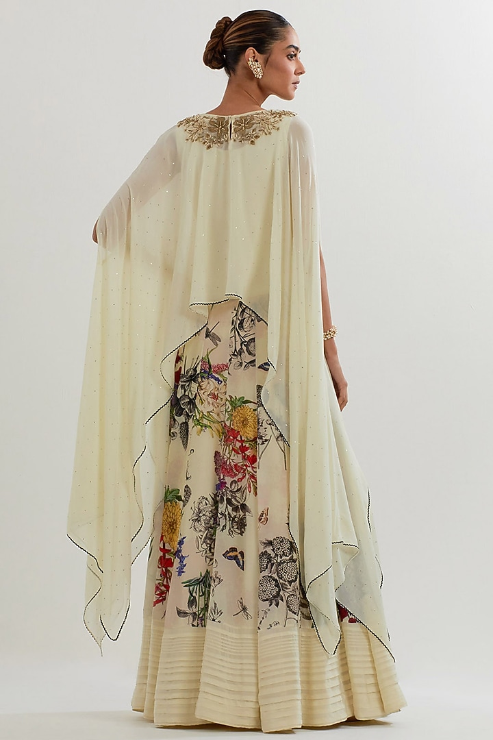 Multi-Colored Mesh & Crepe Printed Skirt Set by Kavita Bhartia at Pernia's Pop Up Shop