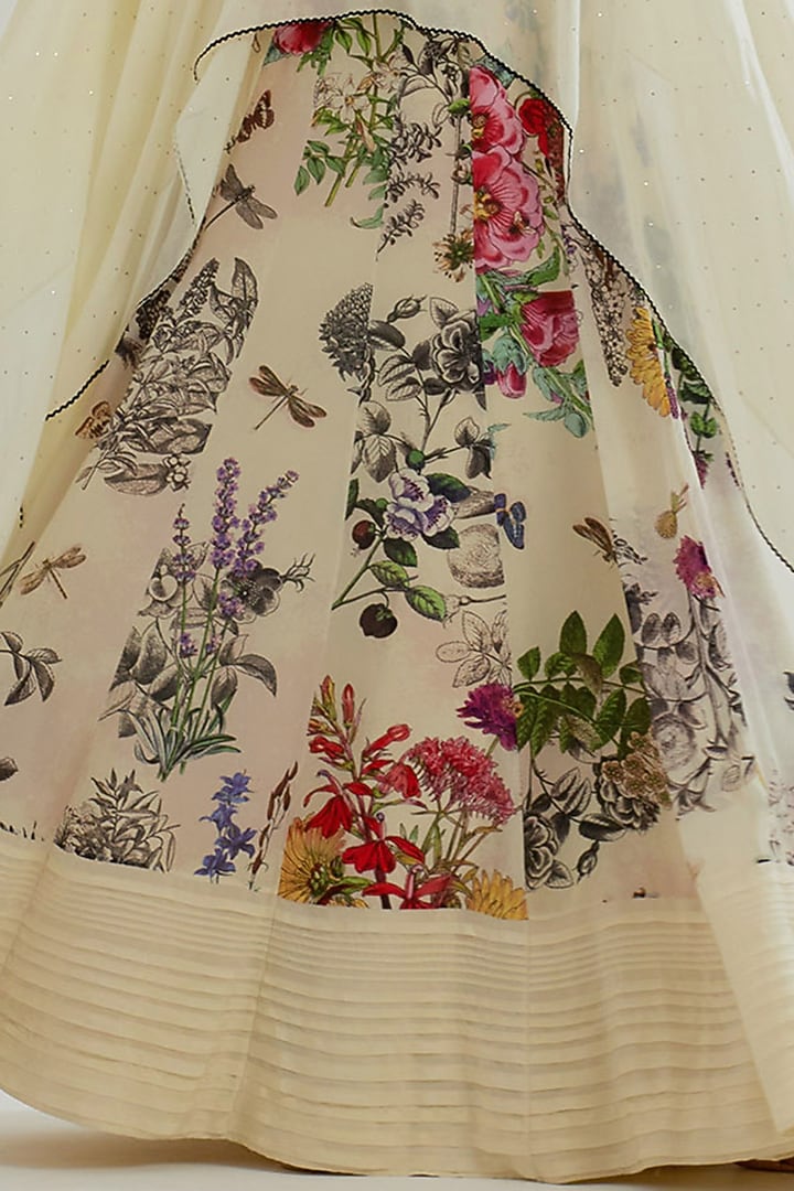 Multi-Colored Mesh & Crepe Printed Skirt Set by Kavita Bhartia at Pernia's Pop Up Shop