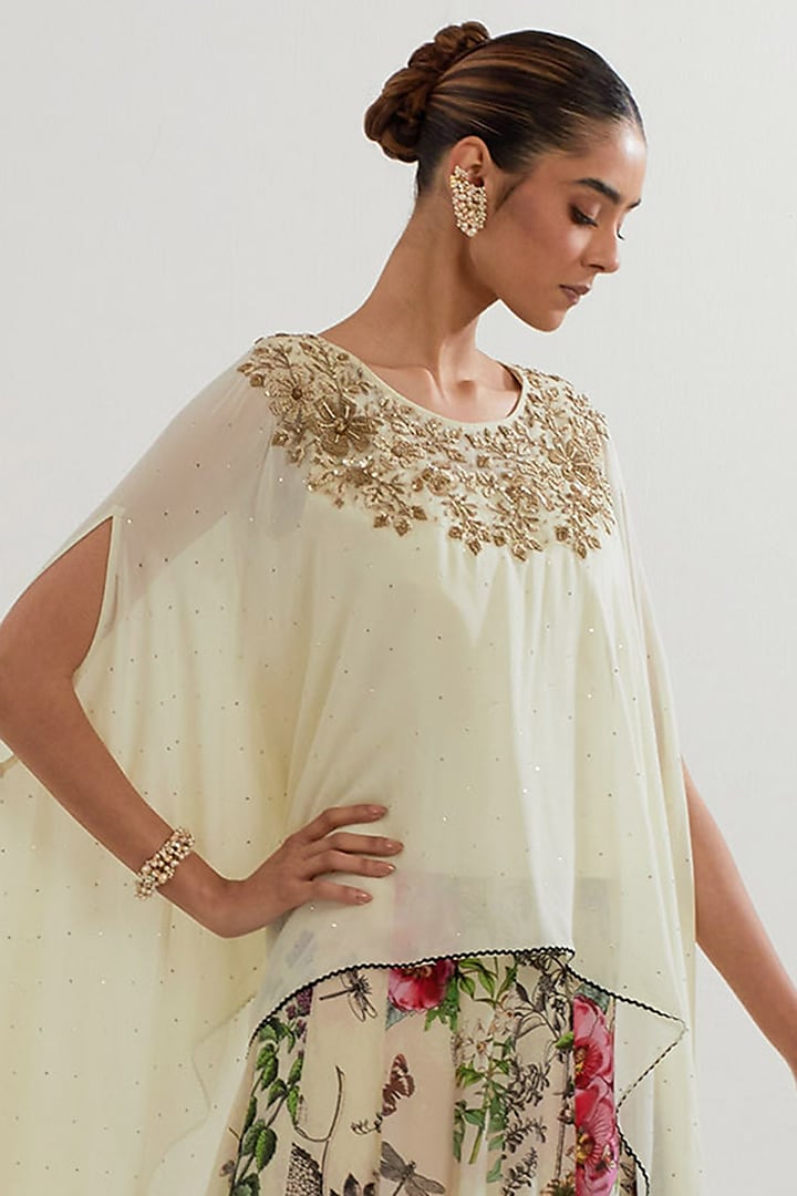 Multi-Colored Mesh & Crepe Printed Skirt Set by Kavita Bhartia at Pernia's Pop Up Shop
