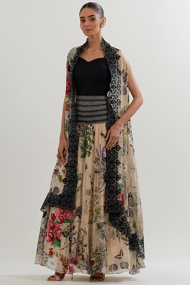 Multi-Colored Viscose Georgette Printed Skirt Set by Kavita Bhartia at Pernia's Pop Up Shop