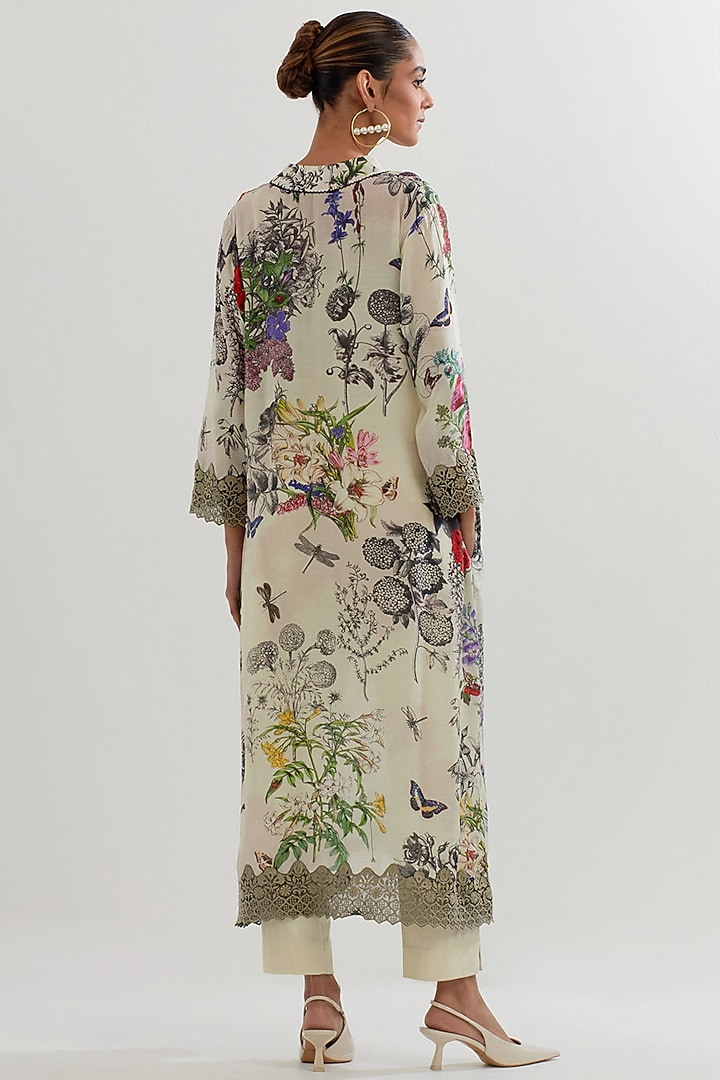 Multi-Colored Modal Silk Printed & Embroidered Tunic Set by Kavita Bhartia at Pernia's Pop Up Shop