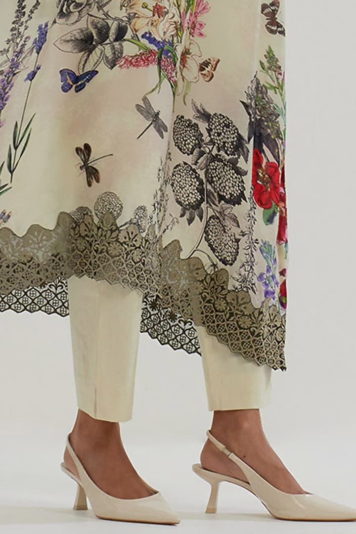 Multi-Colored Modal Silk Printed & Embroidered Tunic Set by Kavita Bhartia at Pernia's Pop Up Shop