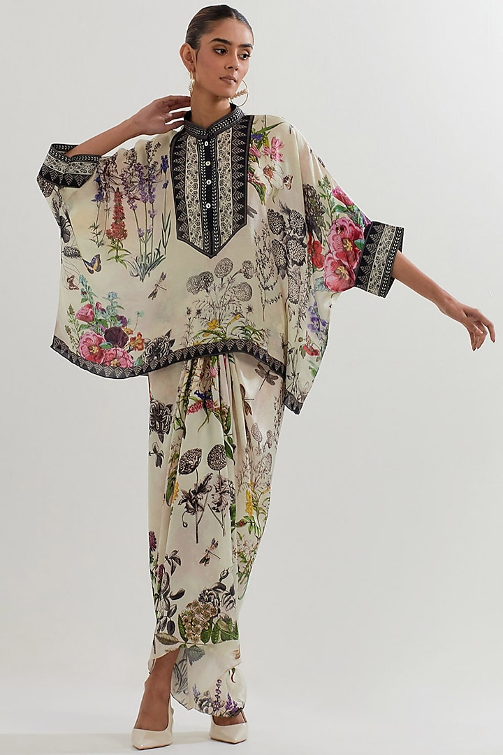 Multi-Colored Modal Silk Printed Draped Skirt Set by Kavita Bhartia at Pernia's Pop Up Shop