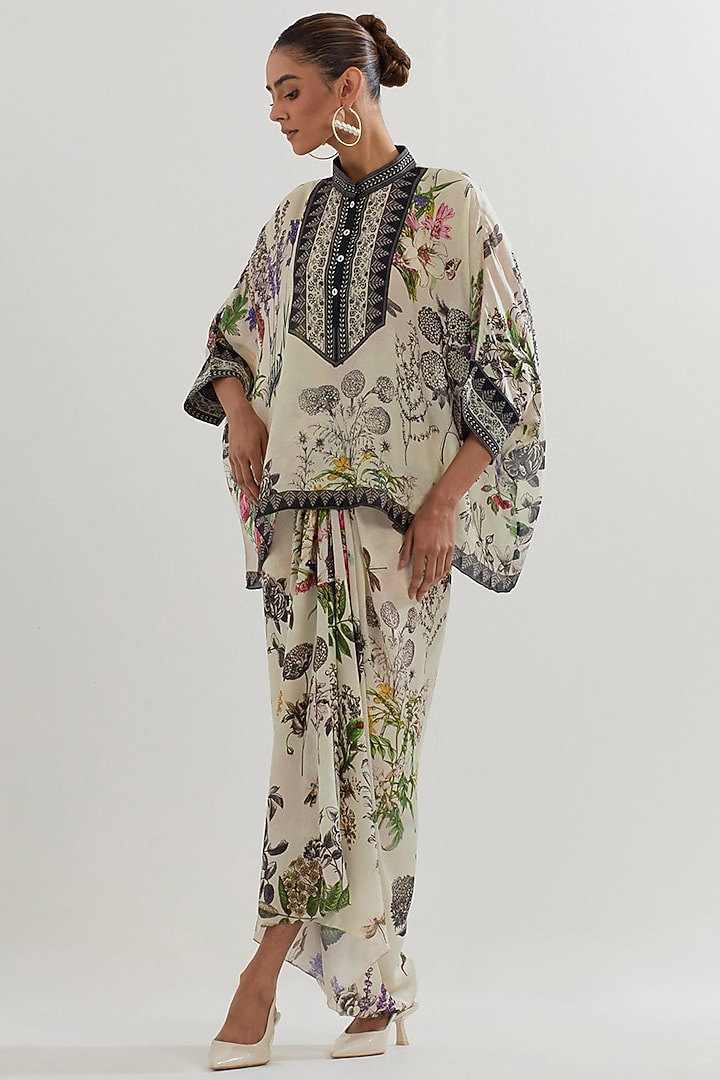 Multi-Colored Modal Silk Printed Draped Skirt Set by Kavita Bhartia at Pernia's Pop Up Shop