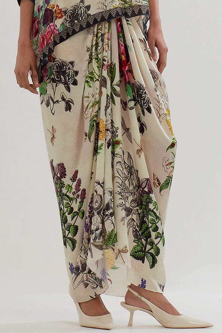 Multi-Colored Modal Silk Printed Draped Skirt Set by Kavita Bhartia at Pernia's Pop Up Shop