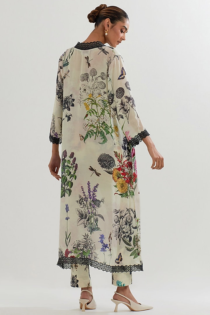 Multi-Colored Silk Printed & Embroidered Kurta Set by Kavita Bhartia at Pernia's Pop Up Shop