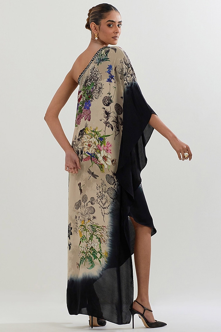 Multi-Colored Georgette Printed Asymmetric One-Shoulder Summer Dress by Kavita Bhartia at Pernia's Pop Up Shop