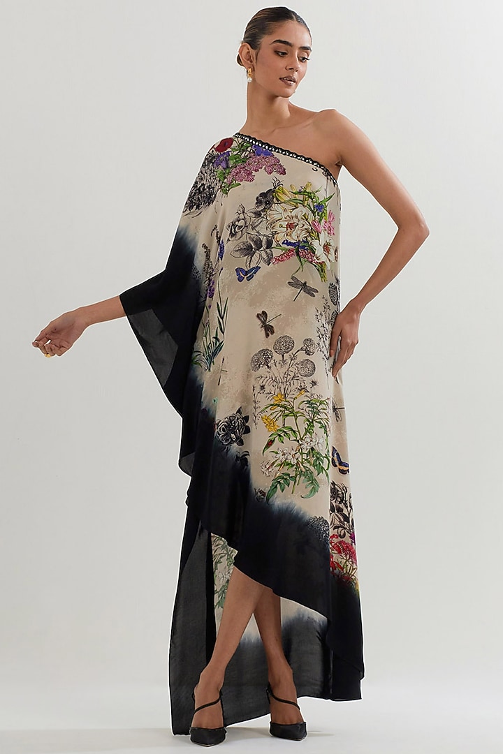 Multi-Colored Georgette Printed Asymmetric One-Shoulder Summer Dress by Kavita Bhartia at Pernia's Pop Up Shop