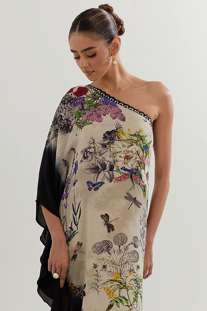 Multi-Colored Georgette Printed Asymmetric One-Shoulder Summer Dress by Kavita Bhartia at Pernia's Pop Up Shop