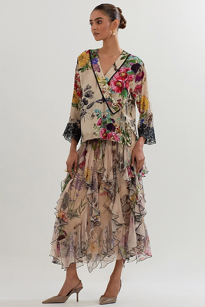 Multi-Colored Chiffon Printed Skirt Set by Kavita Bhartia at Pernia's Pop Up Shop