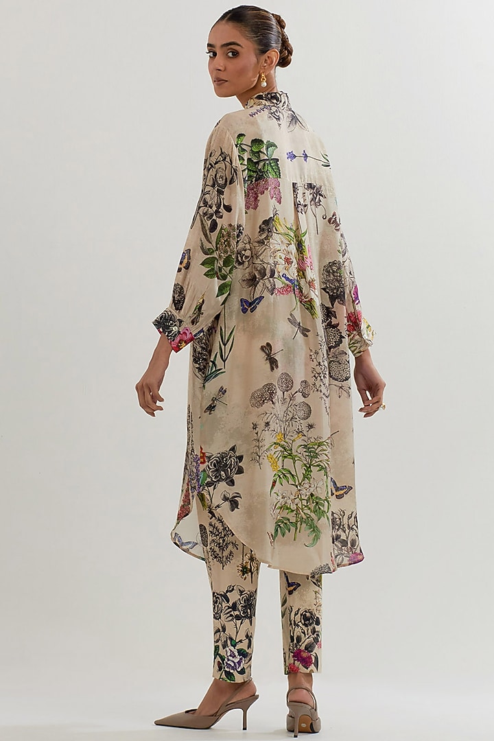 Multi-Colored Modal Silk Printed & Embroidered Long Tunic Set by Kavita Bhartia at Pernia's Pop Up Shop
