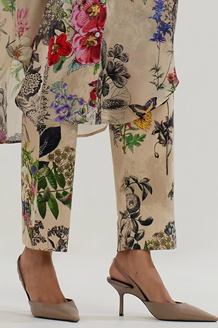 Multi-Colored Modal Silk Printed & Embroidered Long Tunic Set by Kavita Bhartia at Pernia's Pop Up Shop