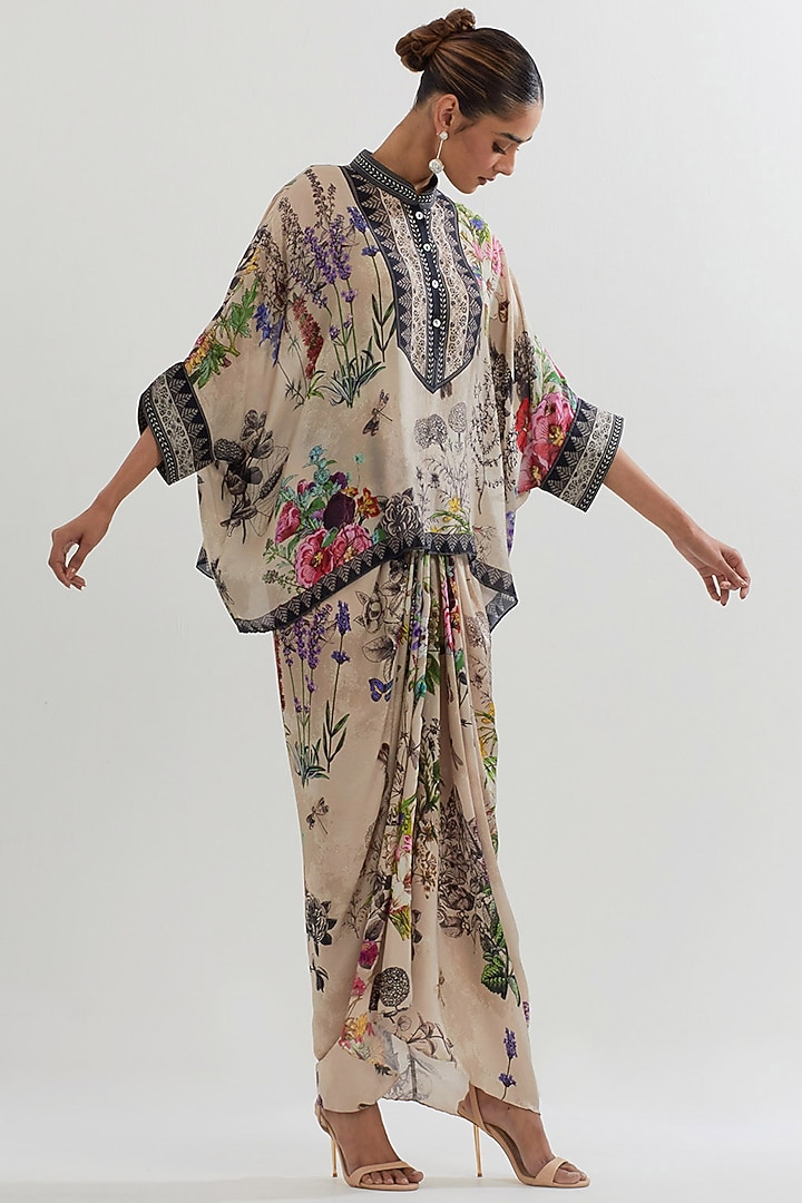 Multi-Colored Modal Silk Printed Draped Skirt Set by Kavita Bhartia at Pernia's Pop Up Shop