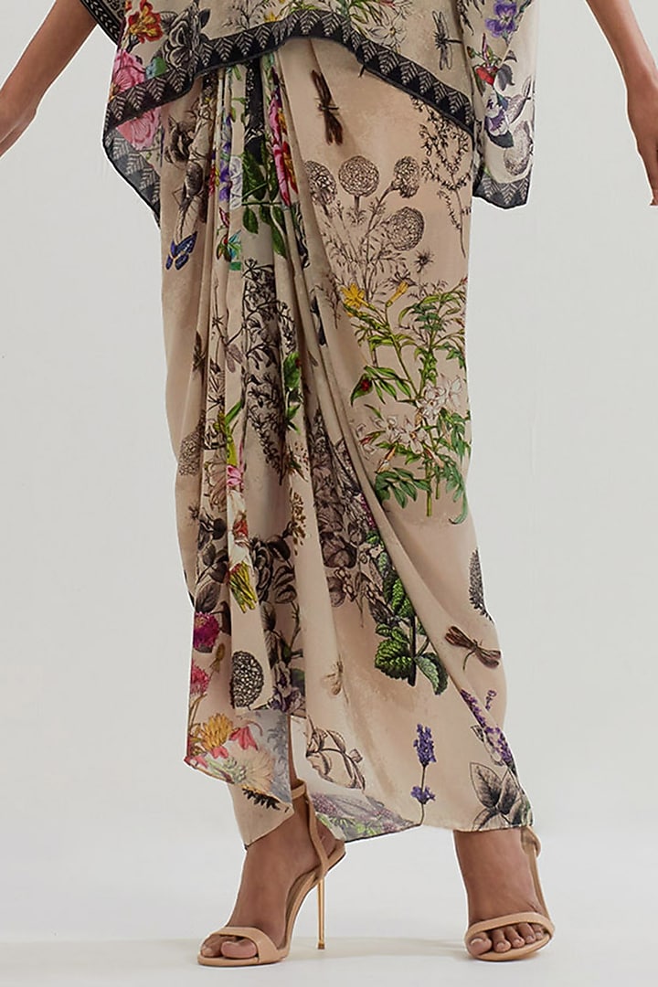 Multi-Colored Modal Silk Printed Draped Skirt Set by Kavita Bhartia at Pernia's Pop Up Shop