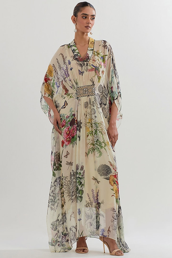 Multi-Colored Georgette Printed Kaftan by Kavita Bhartia