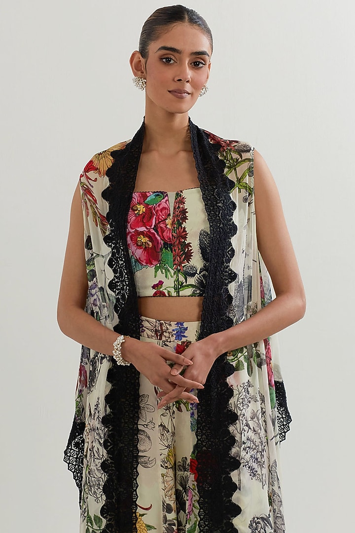 Multi-Colored Georgette Printed Paneled Pant Set by Kavita Bhartia at Pernia's Pop Up Shop