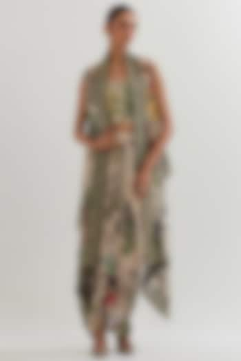 Multi-Colored Georgette Printed Draped Skirt Set by Kavita Bhartia at Pernia's Pop Up Shop