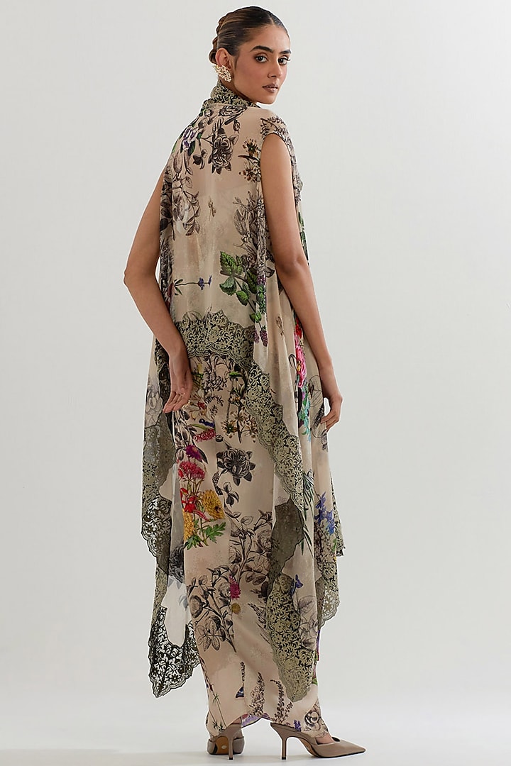 Multi-Colored Georgette Printed Draped Skirt Set by Kavita Bhartia at Pernia's Pop Up Shop