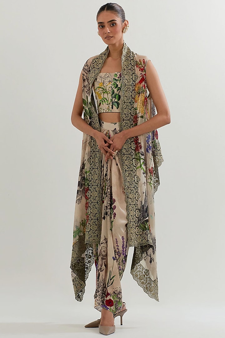 Multi-Colored Georgette Printed Draped Skirt Set by Kavita Bhartia at Pernia's Pop Up Shop